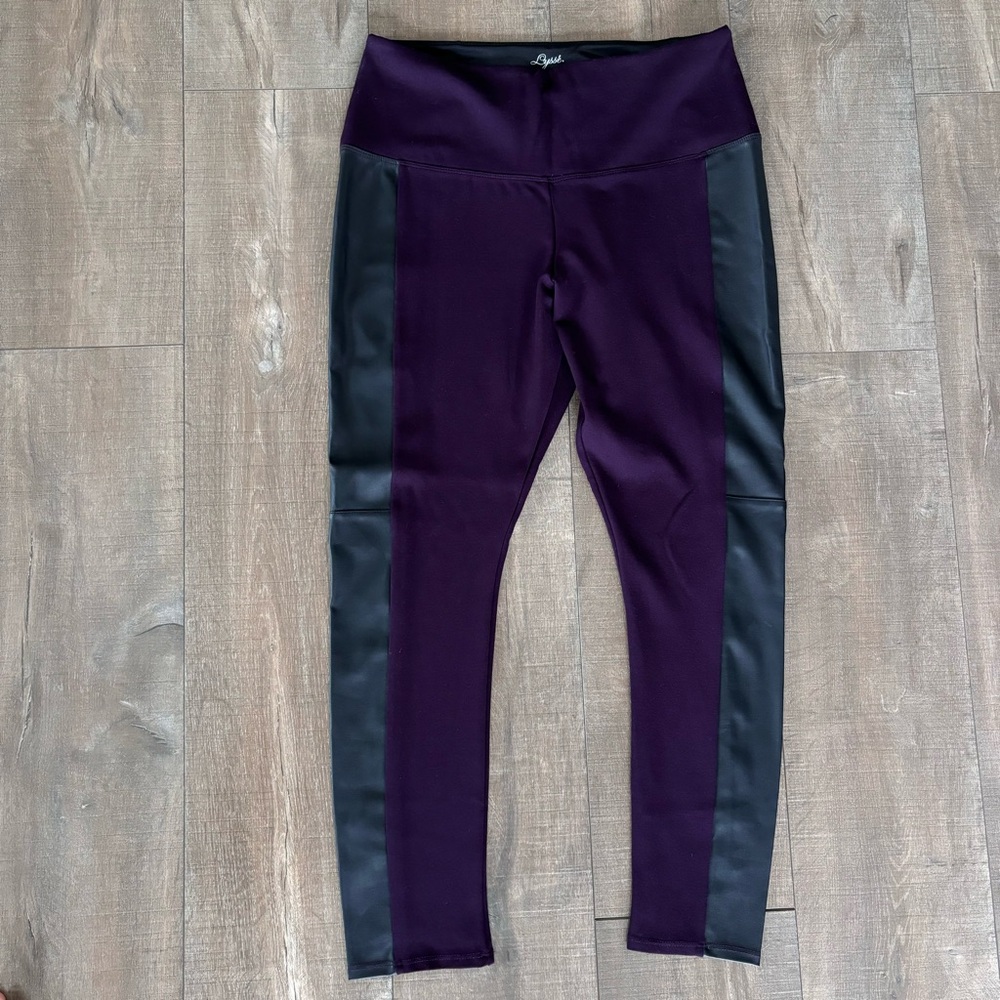 Lysse Women's Kent Vegan Leather Black and Purple Legging Size Large